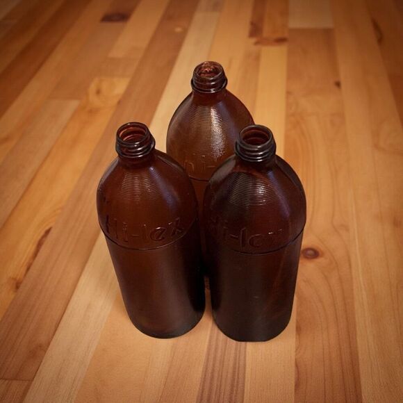 3 Vintage Amber Brown Glass Hi-Lex Bleach Bottles - Picture 1 of 5